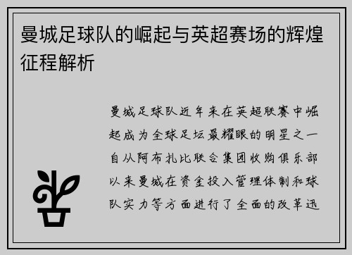 曼城足球队的崛起与英超赛场的辉煌征程解析